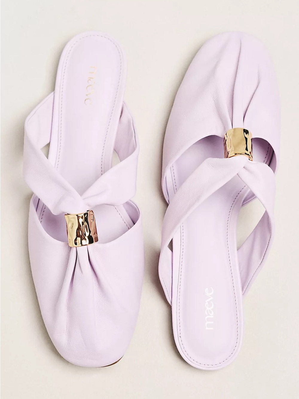 NIB Anthropologie Maeve Lilac Leather Hardware Closed-Toe Sliders Mules Size 40